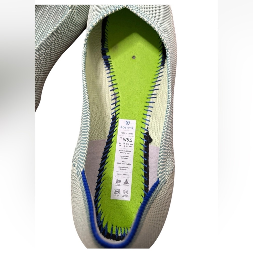 ROTHY'S RETIRED Mint Green The Flat Ballet Flat 8.5 Round Toe Slipper Washable - Picture 5 of 6